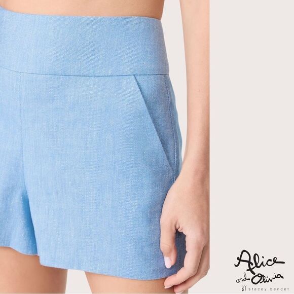 Alice + Olivia **NWT** Donald High Waisted Linen High Waisted Short in Chambray - Picture 12 of 13